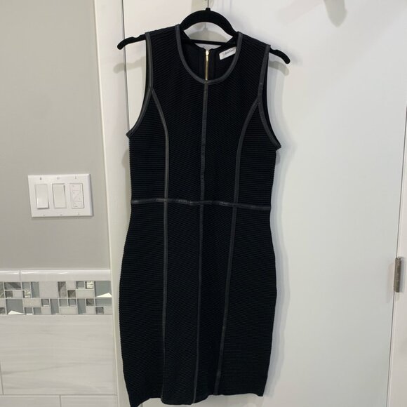 Calvin Klein Knitted Dress w/ Faux Leather Design - Picture 1 of 4